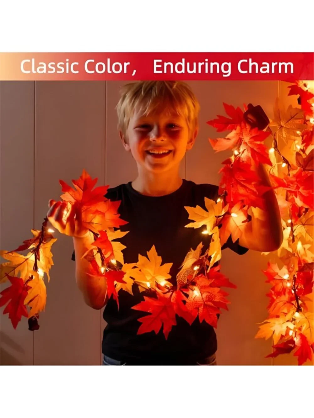 Fall Garland with Lights 9Ft Large Leaves Fall Decor Halloween Decorations